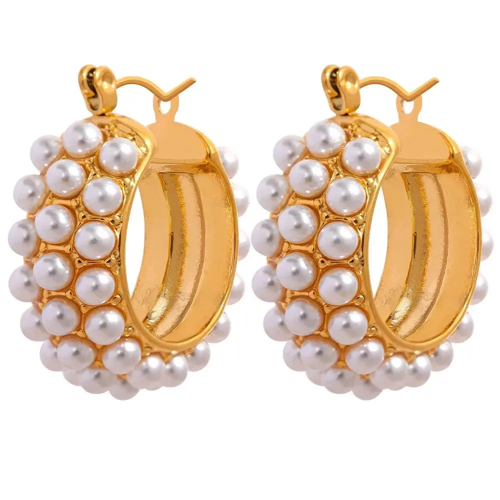 18 K GOLD PLATED FAUX PEARLS HUGGIES