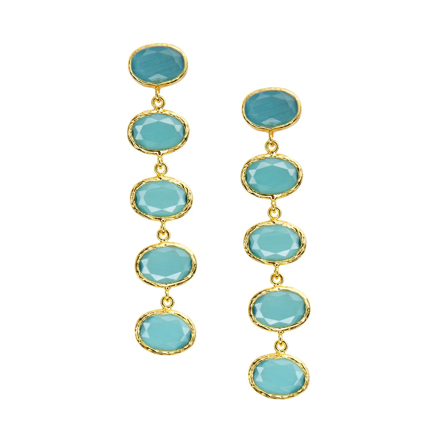 5 stone cat eye glass drop earring