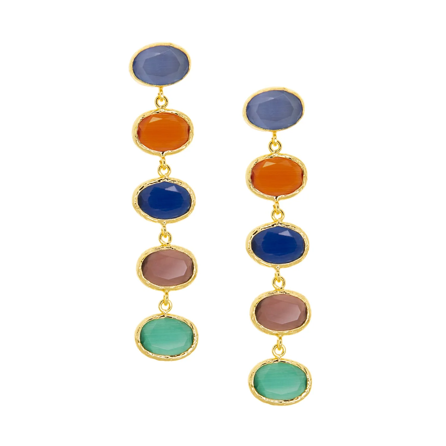 5 stone cat eye glass drop earring