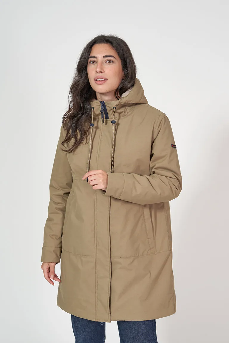 Abrigo de mujer impermeable con borreguito interior