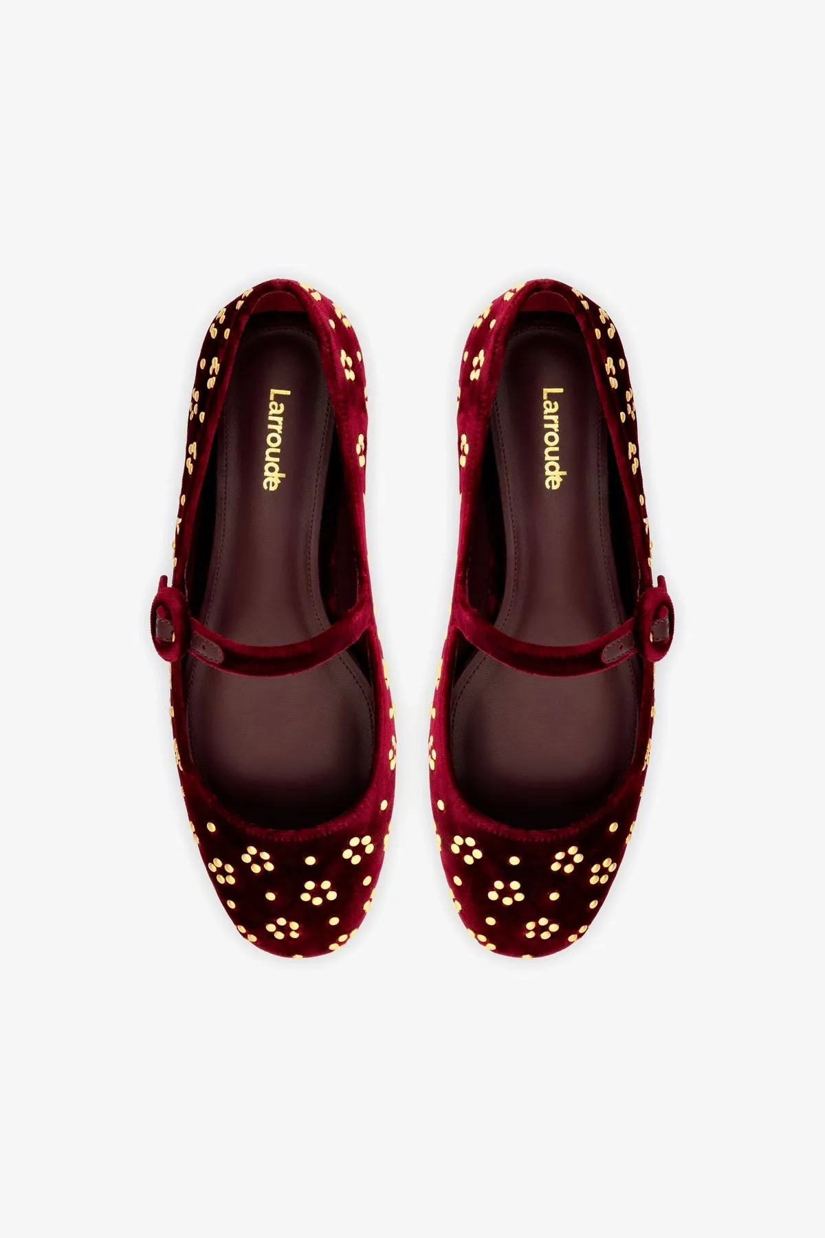 Blair Ballet Flat In Wine Velvet and Gold Studs