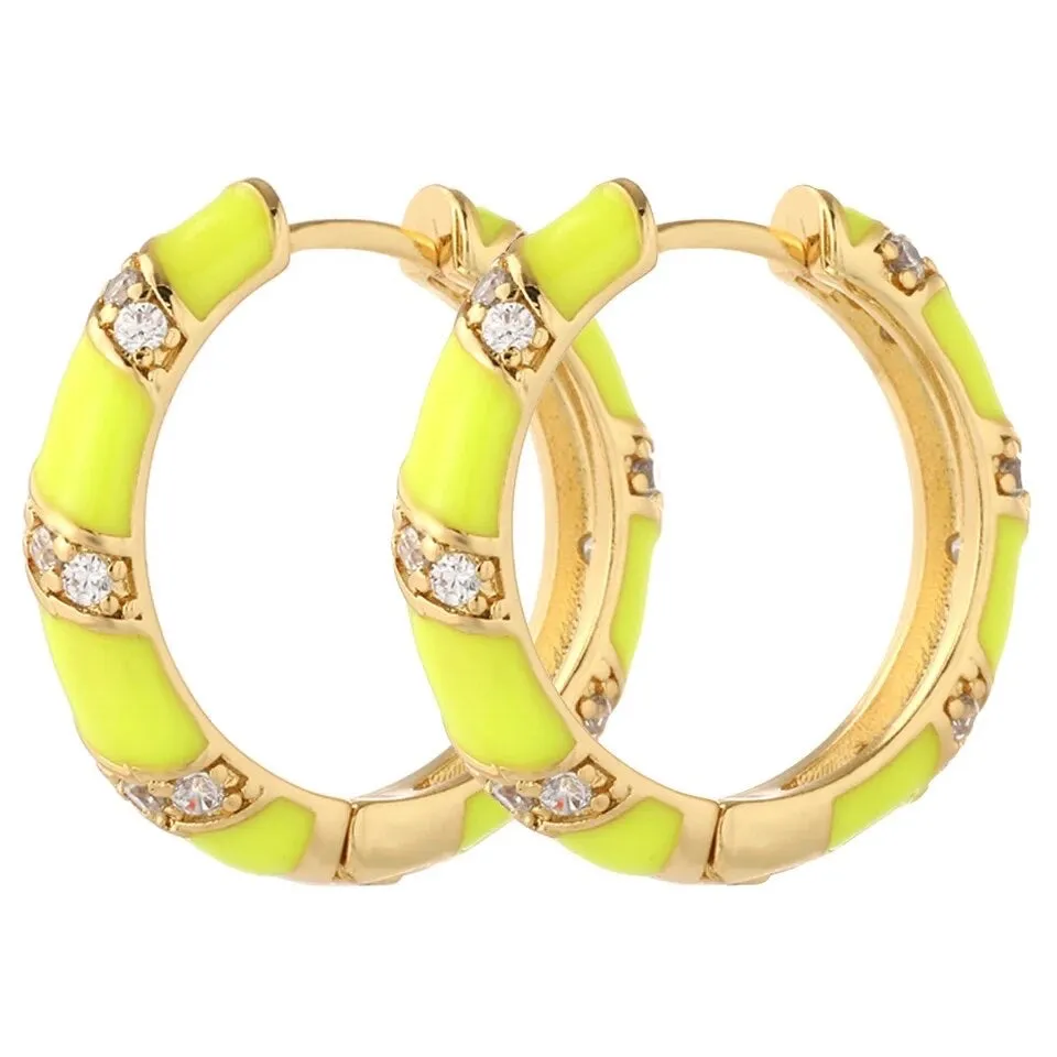 COLORFUL ENAMEL RHINESTONE HOOPS