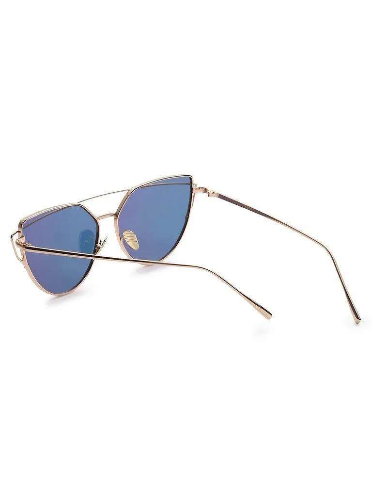 Gold Metal Frame Double Bridge Pink Lens Sunglasses
