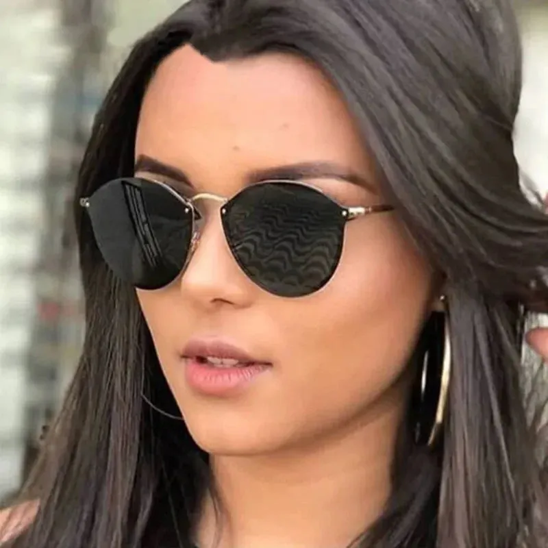 Ladies Cat Eye Metal Rimless Sunglasses