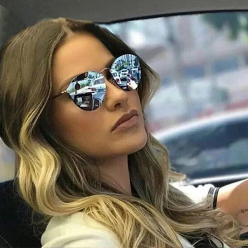 Ladies Cat Eye Metal Rimless Sunglasses