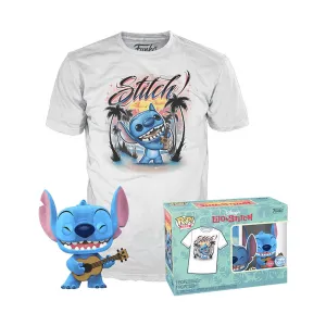 New Arrival Funko Set Pop & Playera Stitch With Ukulele 1044 Flocked Lilo & Stitch Talla Ch