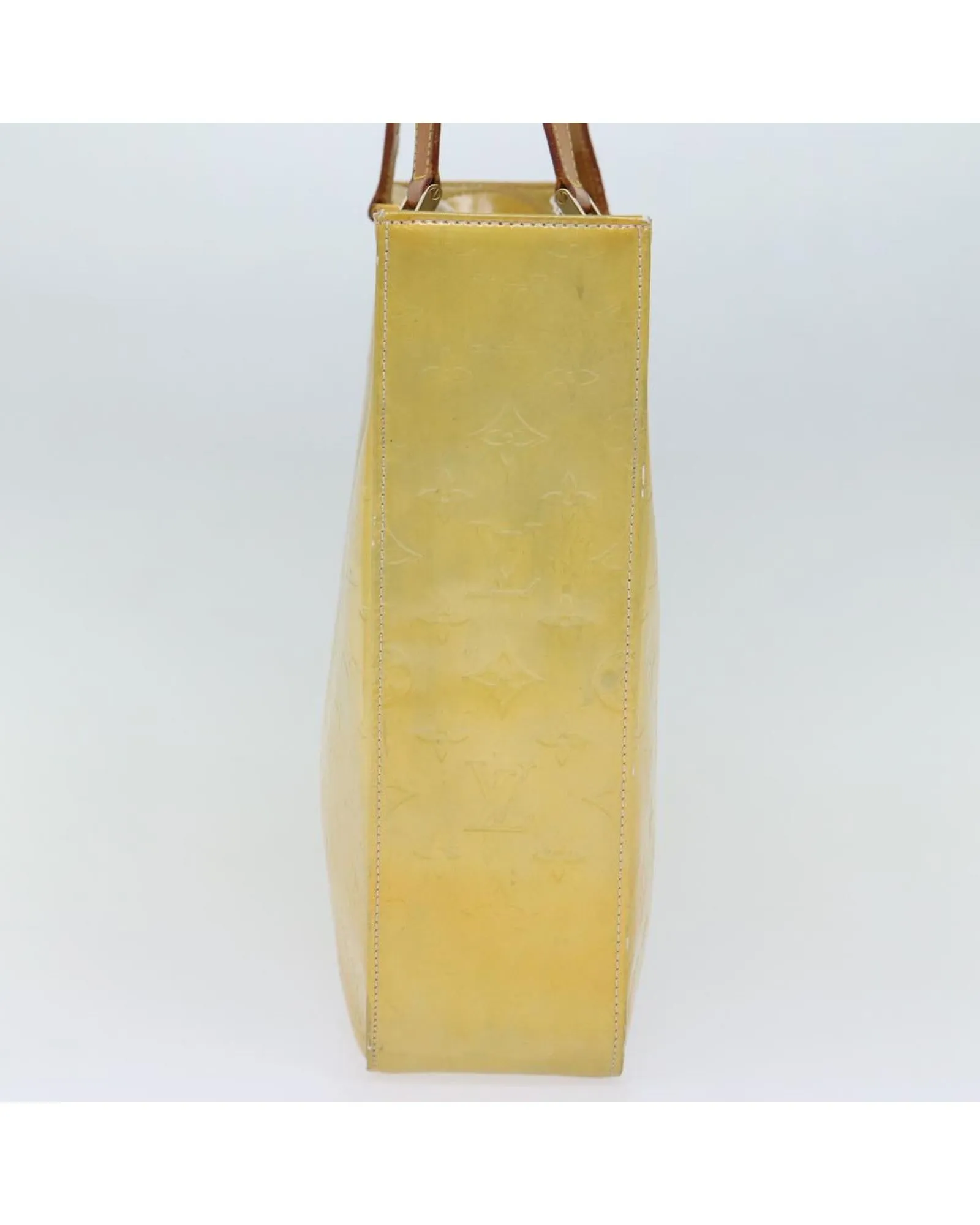 Patent Leather Tote Bag with Accessories and Surface Wear