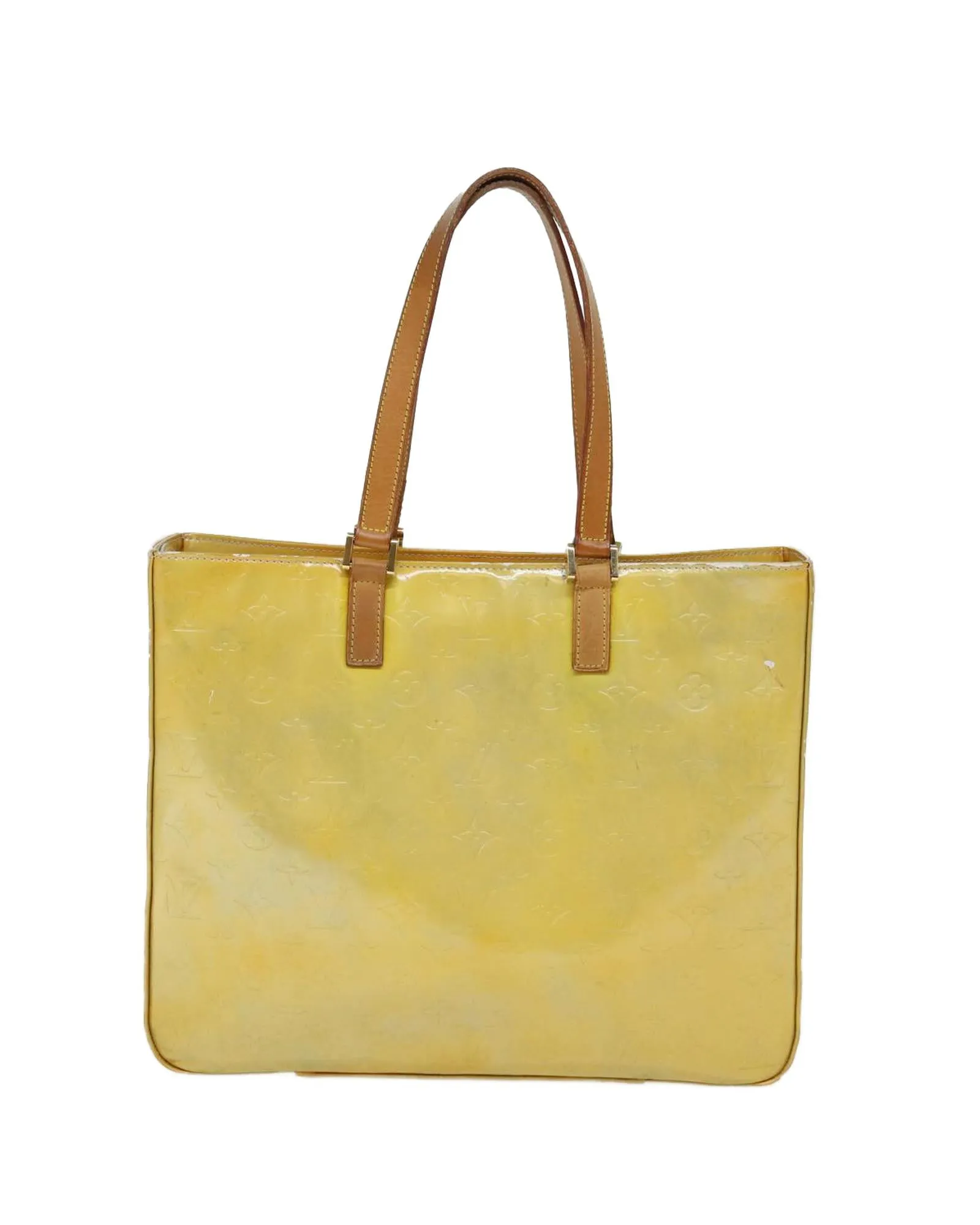 Patent Leather Tote Bag with Accessories and Surface Wear