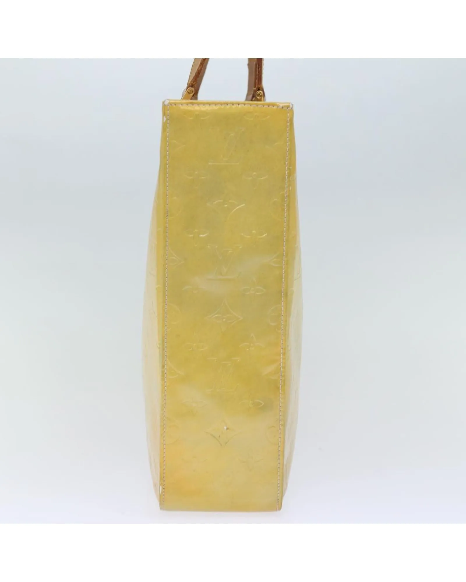 Patent Leather Tote Bag with Accessories and Surface Wear