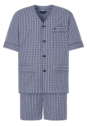 Pijama Hombre Verano Corto Judo Popelín Cuadros - Azul 4543_39