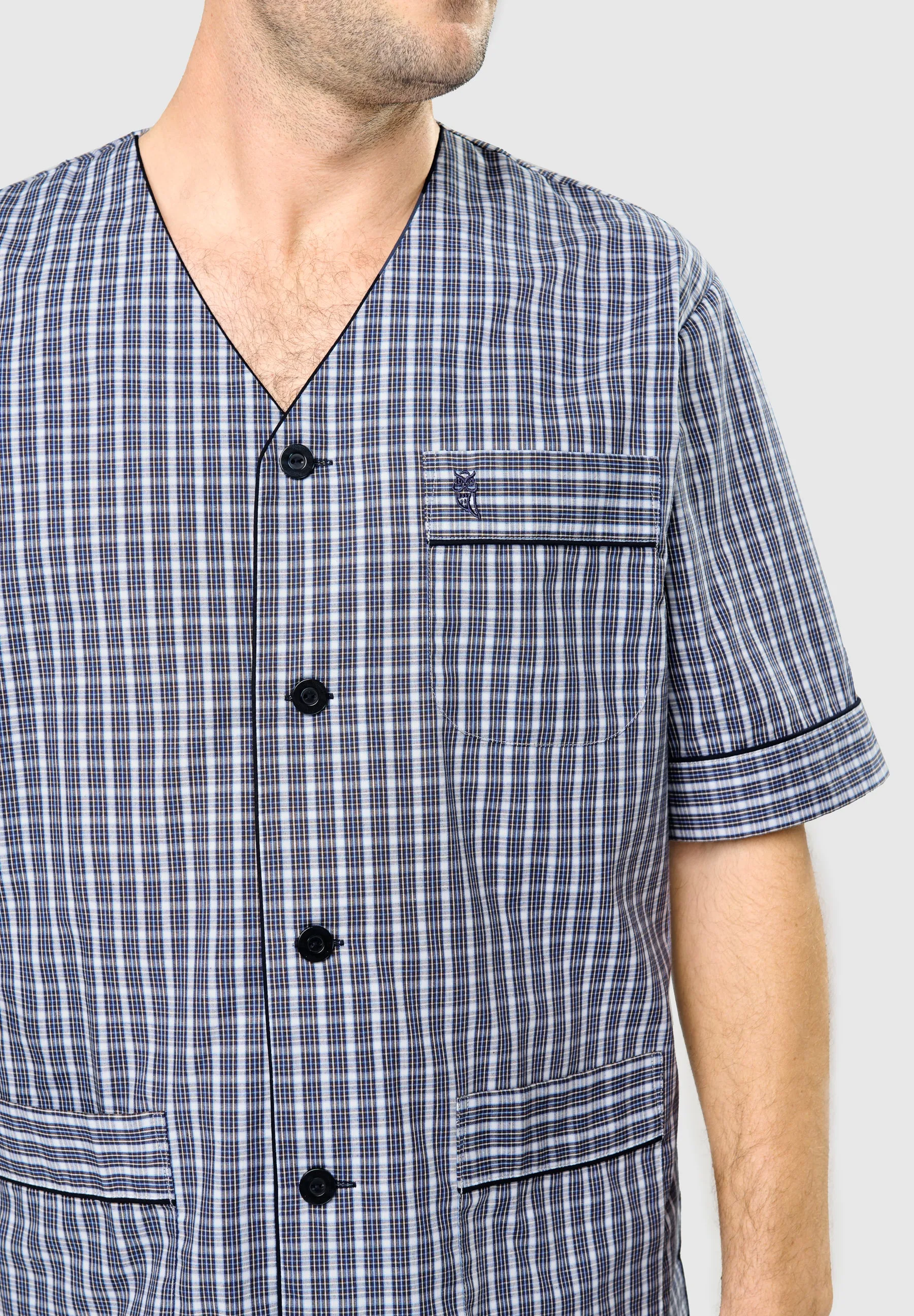 Pijama Hombre Verano Corto Judo Popelín Cuadros - Azul 4543_39