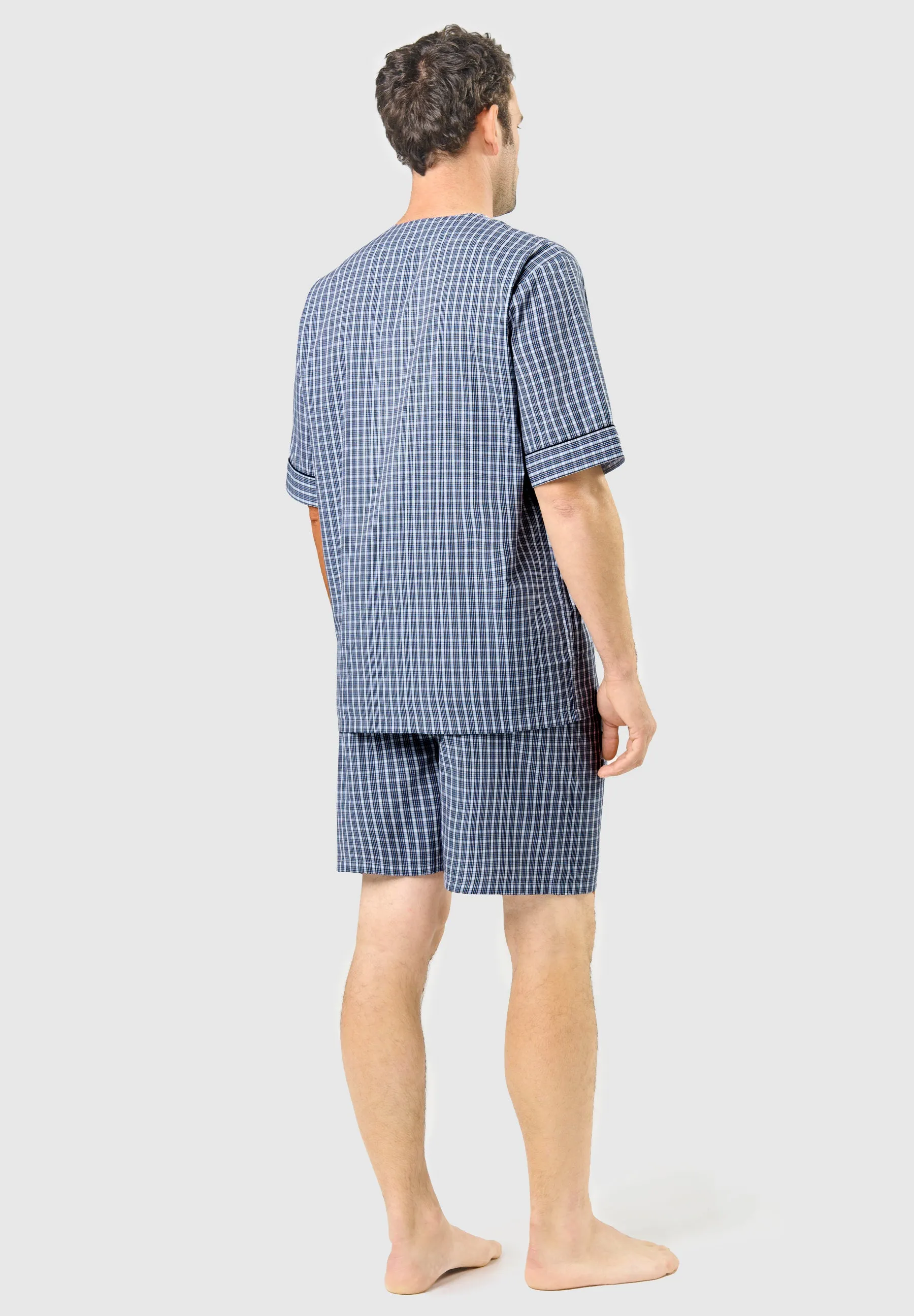 Pijama Hombre Verano Corto Judo Popelín Cuadros - Azul 4543_39