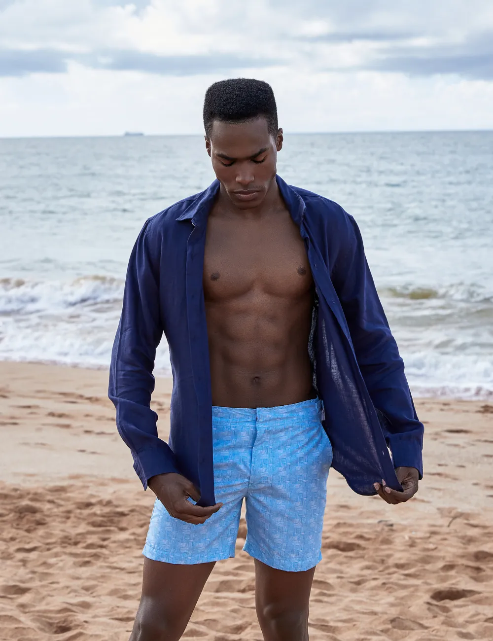 Swim Short Alfaiataria Estampado Azul