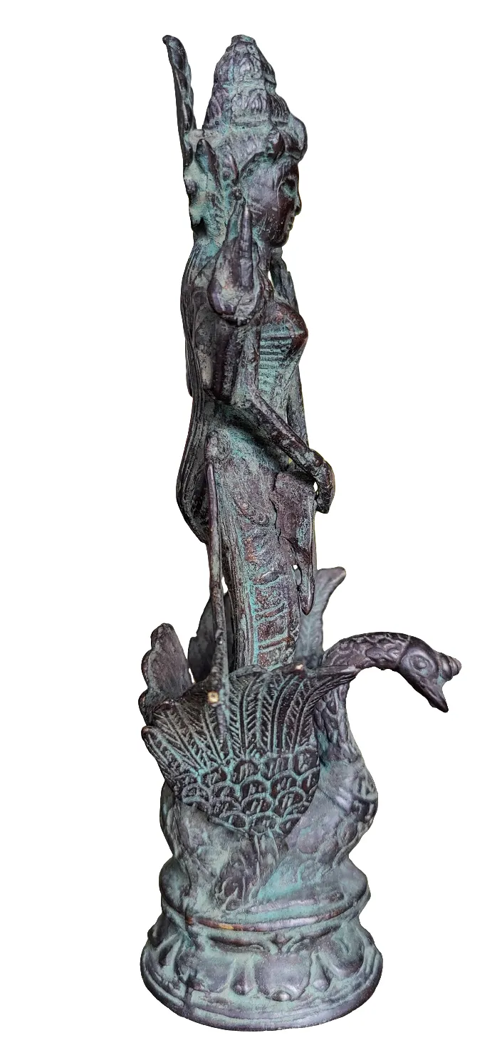 Table Decor.  Bronze Statue of 4 Armed Goddess Saraswati on a Swan.