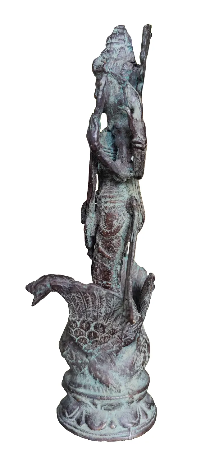 Table Decor.  Bronze Statue of 4 Armed Goddess Saraswati on a Swan.