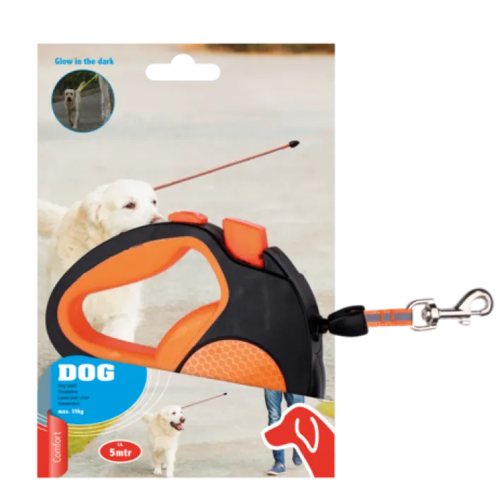 Tratamiento para mascotas ED-41678: Correa retráctil para perros que brilla en la oscuridad - 5M Amarillo