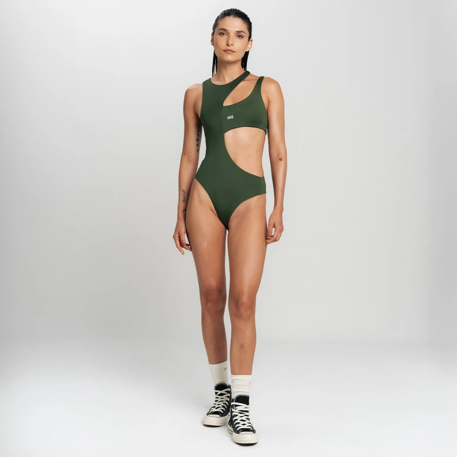 True Logo Asymmetric Bodysuit - Verde Militar